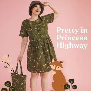 Modcloth Princess Highway Fox Print Babydoll Dress w/Pockets